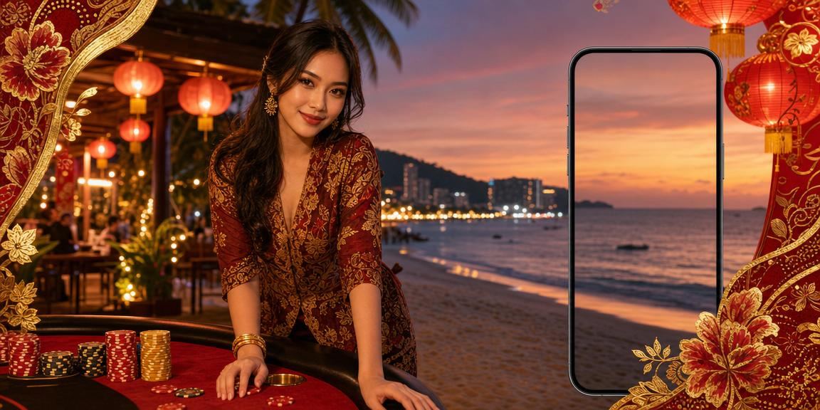 Paparan meja roulette kasino langsung bcb88 dengan corak batik latar belakang Malaysia